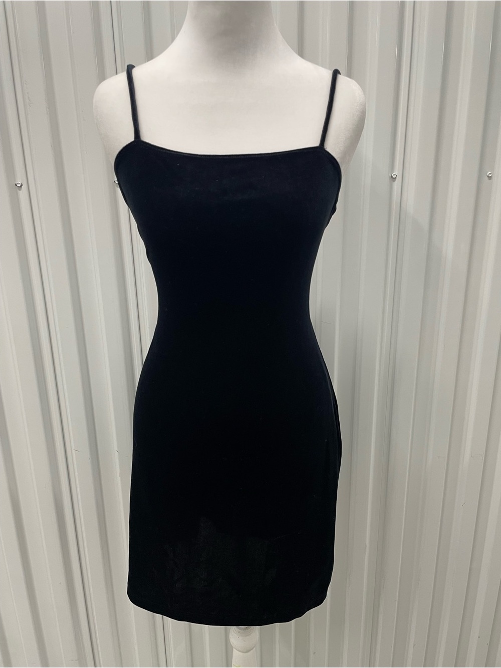 Vintage Black Velvet Strappy Open Back Mini Dress Small 90s Vamp LBD Party Goth